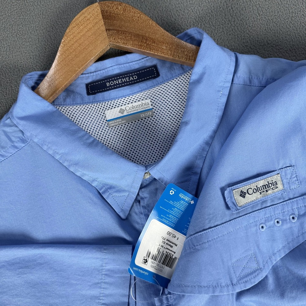 Columbia Shirt Mens 3X Blue Bonehead PFG Short Sleeve Fishing Beach Nature New
